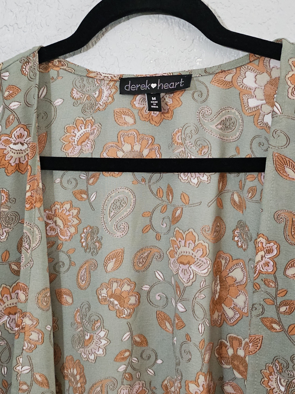 Derek Heart Light Sage & Peach Floral Kimono Womens Medium Open Front Flowy - Picture 2 of 9
